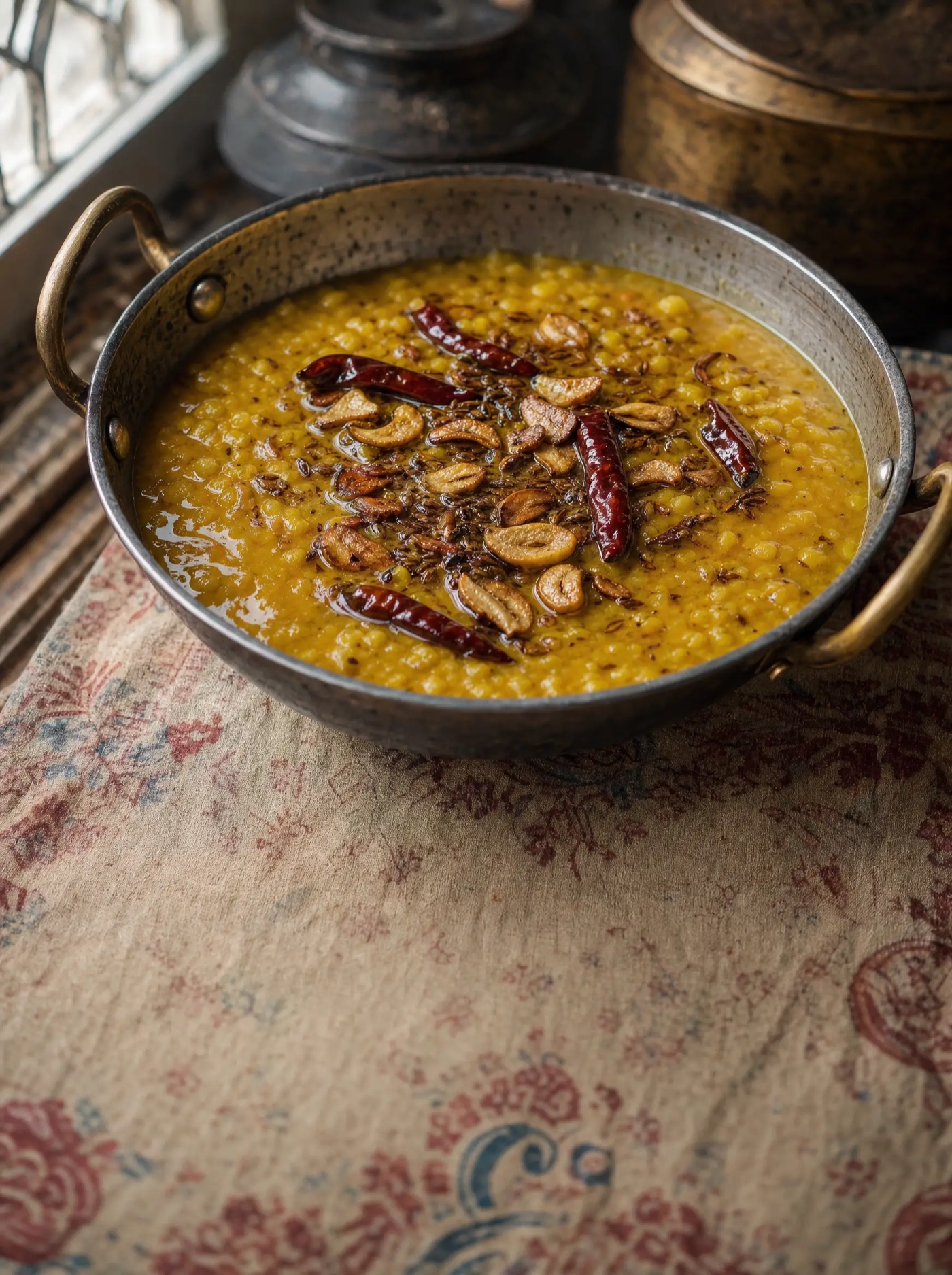 Daal fry with a garlic tarka in a small karahi