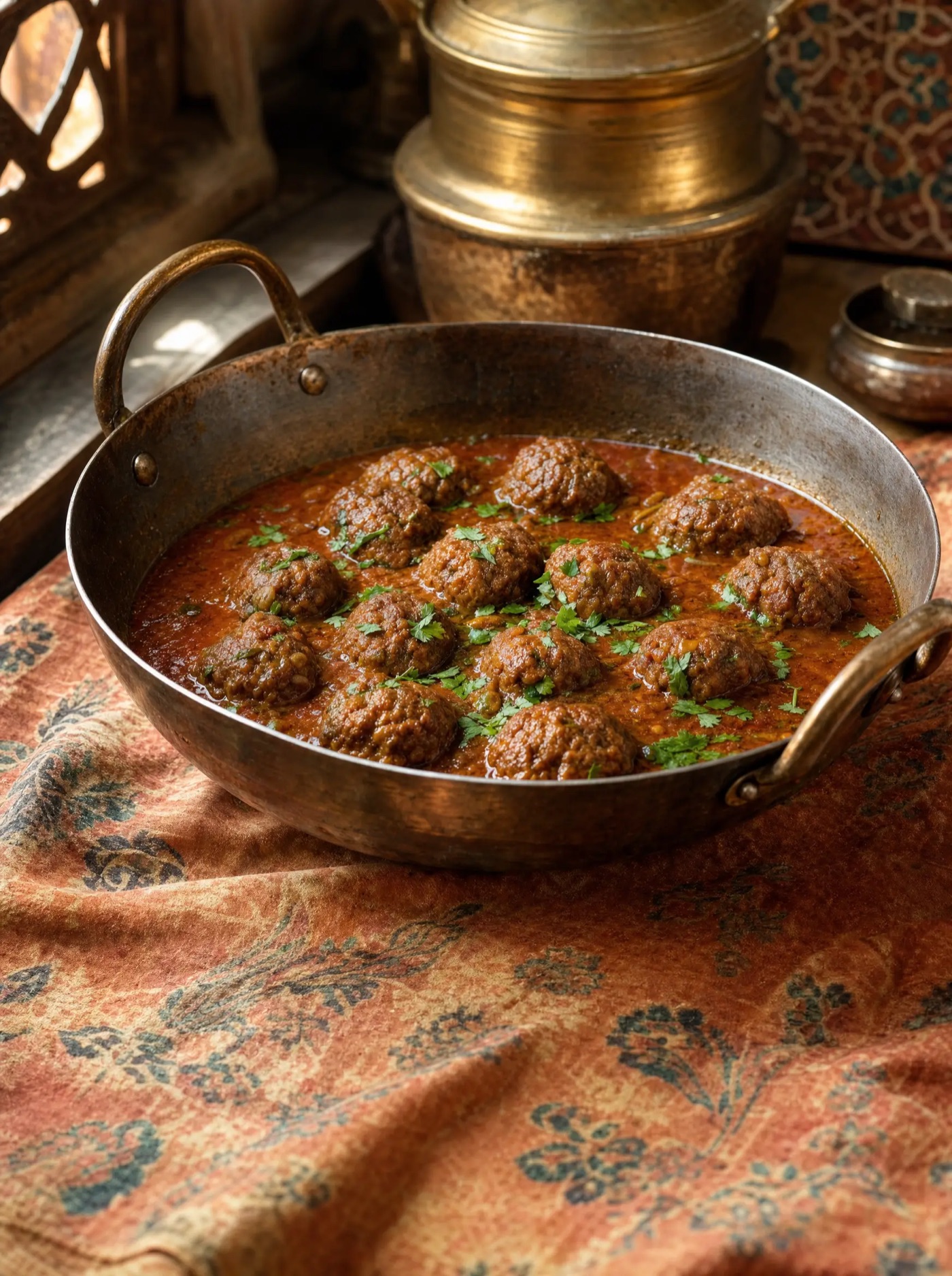 Kofte salan in a steel handi